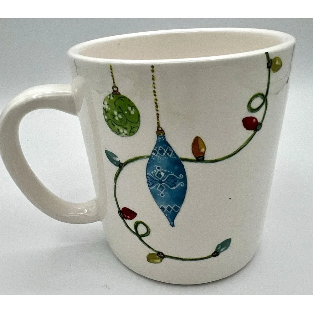 Pier 1 Grumpy Santa Cat Glasses Christmas Holiday Mug Cup Ironstone